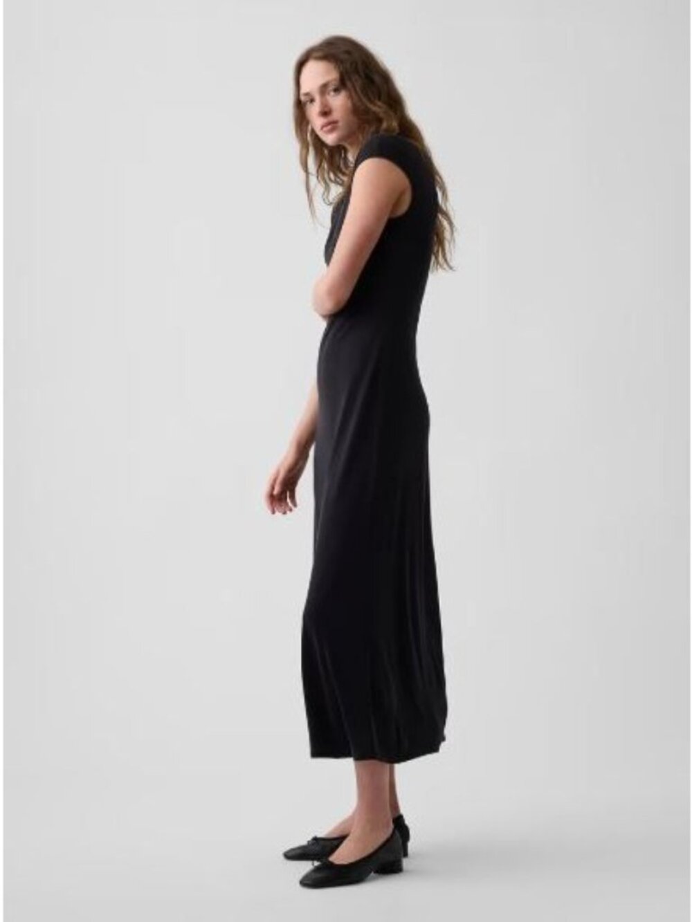 Gap Maxi Dress Size XS Black Cap Sleeve V-Neck Straight Hem - Picture 3 of 12